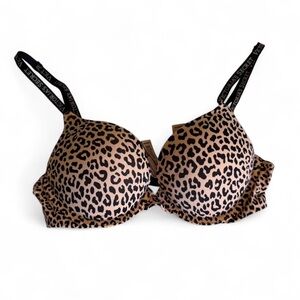 NWT Victoria’s Secret Sexy Tee Push-Up Plunge Bra Leopard Logo Strap 32B